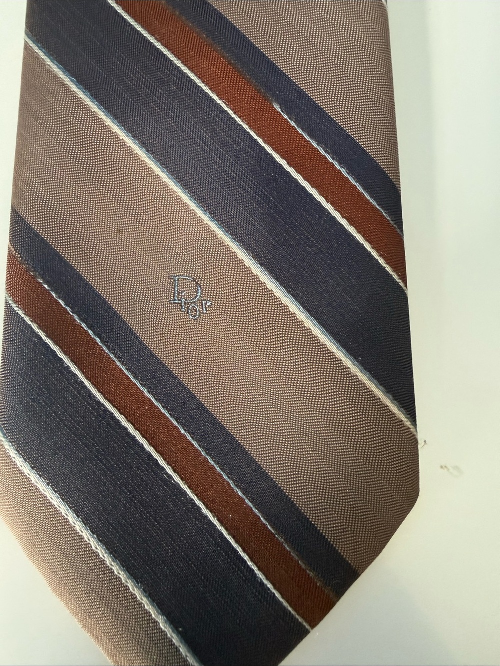 VTG Christian Dior Silk Striped Tie Earth Tone Corporate Sleek Dark Academia